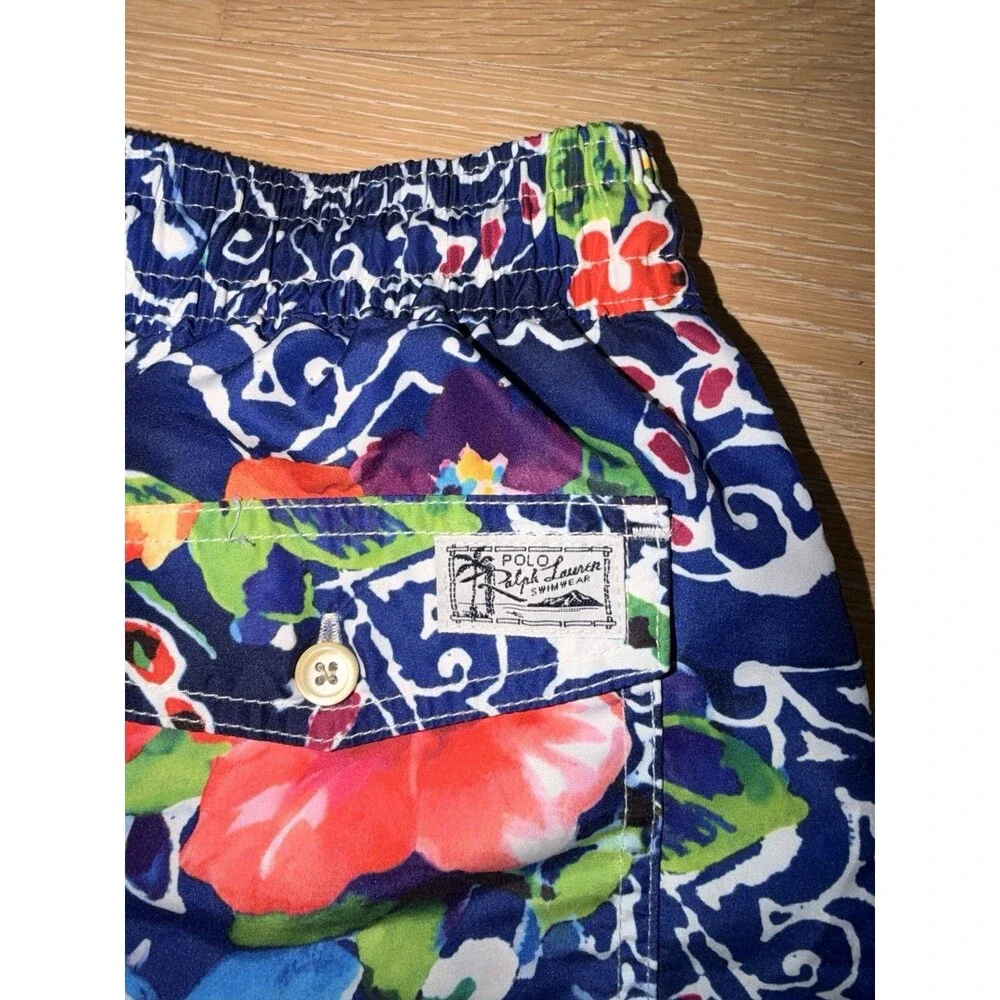 Polo Ralph Lauren Mens Small Blue Floral Print Swim Trunks Shorts Liner Pockets